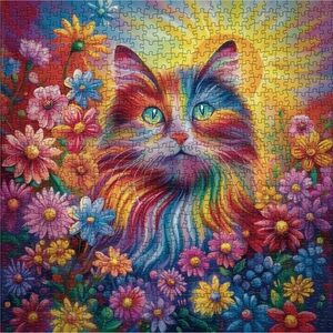 Puzzle 1000 pieces Rainbow Floral Cat Puzzle